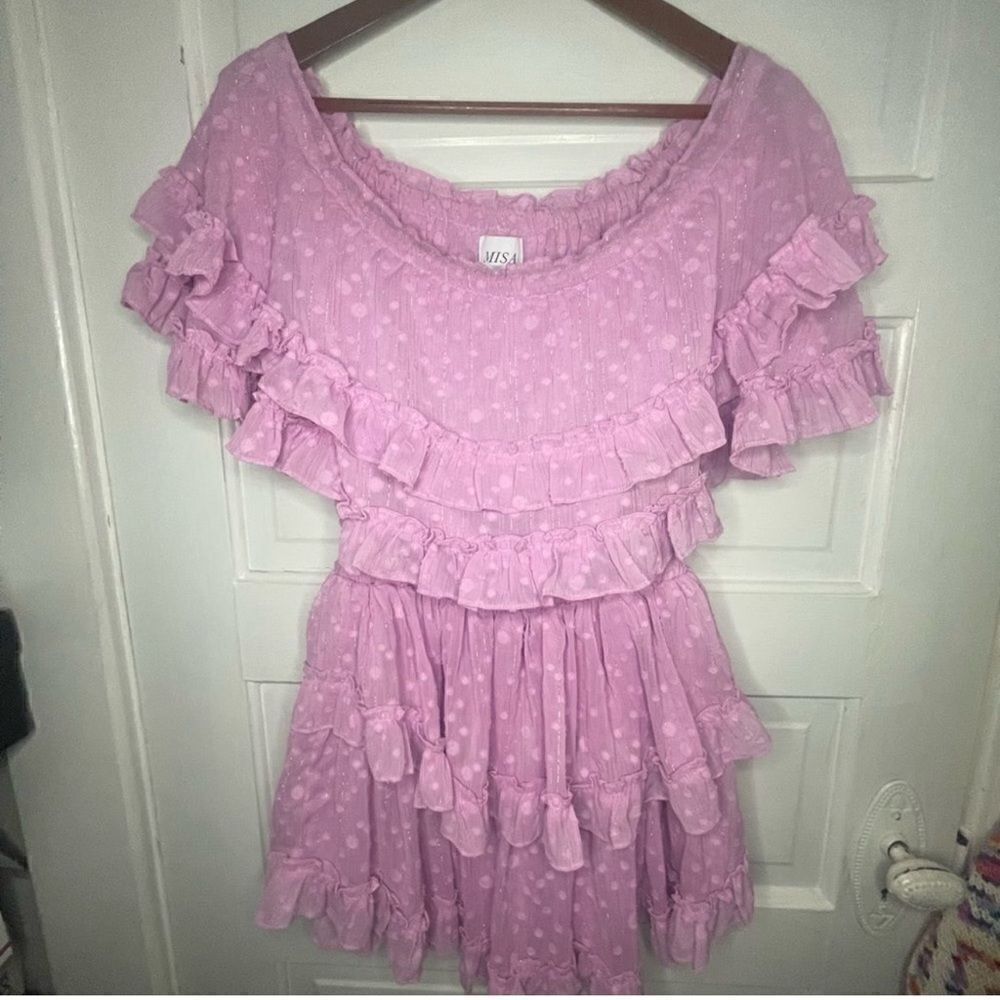 NWTs MISA Los Angeles Pink Mini Tiered Ruffle Dress Size XS